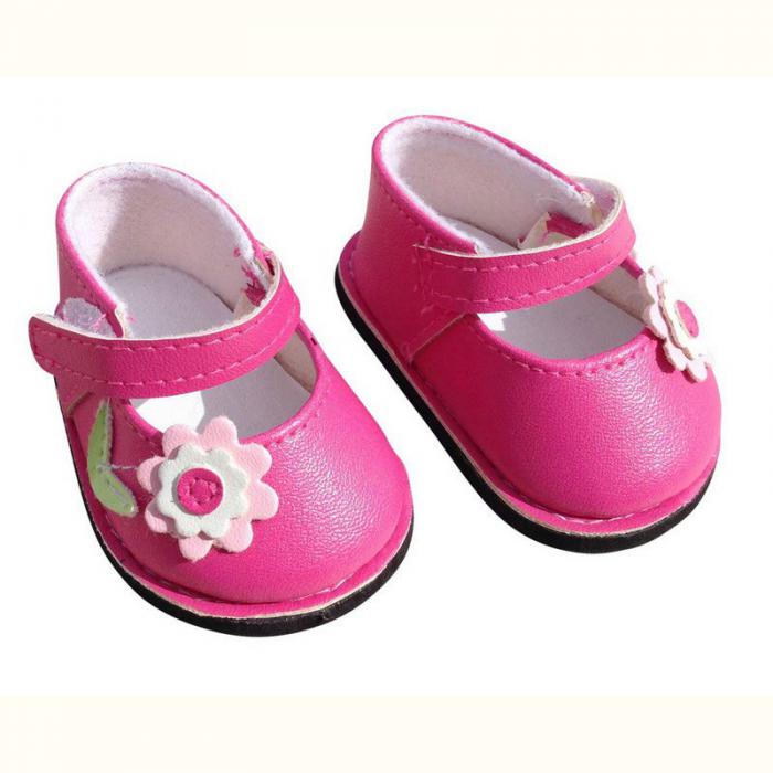 Roze schoentjes met bloem voor poppen van 35-45 cm